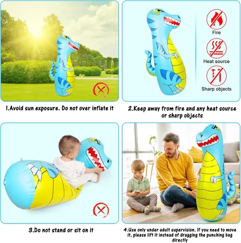 Vista 6 de Punching Bag for Kids 47" Inflatable Dinosaur Bop Bag with Thicker Material Instant Bounce Back with Boxing Gloves Karate Kickboxing Taekwondo Kids