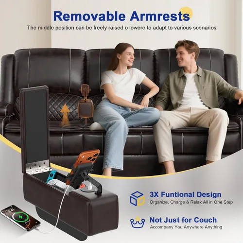 Vista 5 de Sofá reclinable mejorado 2026 de 3 plazas con sillón reclinable, asiento de cine en casa con consola elevable y reposabrazos extraíbles, sofá manual