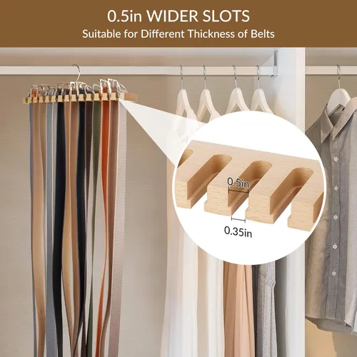 Vista 4 de ZEDODIER Percha para cinturón para armario, resistente estante de madera para hombres y mujeres, capacidad de almacenamiento de 14, soporte