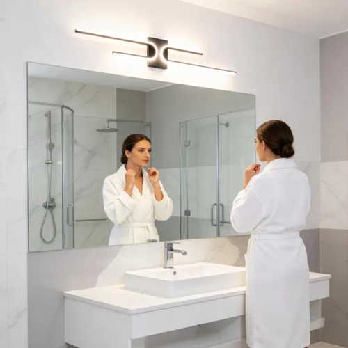 Vista 4 de Lámpara de tocador de baño negra sobre espejo 3CCT regulable para baño, barra de iluminación LED moderna de 39.17 pulgadas de largo, aplique