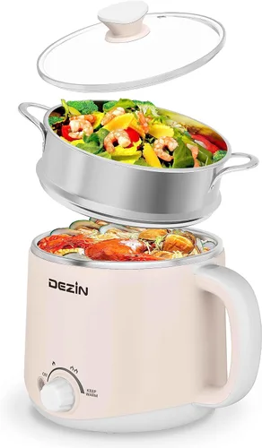 Vista 12 de Dezin - Olla caliente eléctrica, cocina rápida de fideos, mini olla de acero inoxidable perfecta para ramen, huevos, pasta, bolas de masa hervida
