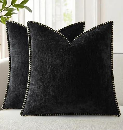 Vista 18 de Farmhouse - Juego de 2 fundas de terciopelo de cojines decorativos con bordes adornados, para sofá o sala de estar.