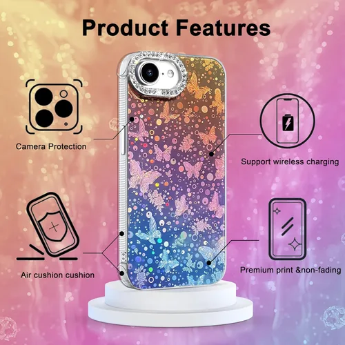 Vista 108 de I-MGAE-IN-AR - Funda diseñada para iPhone 12 y 12 Pro, diseño de mariposa plateada brillante, funda protectora de poliuretano termoplástico, suave
