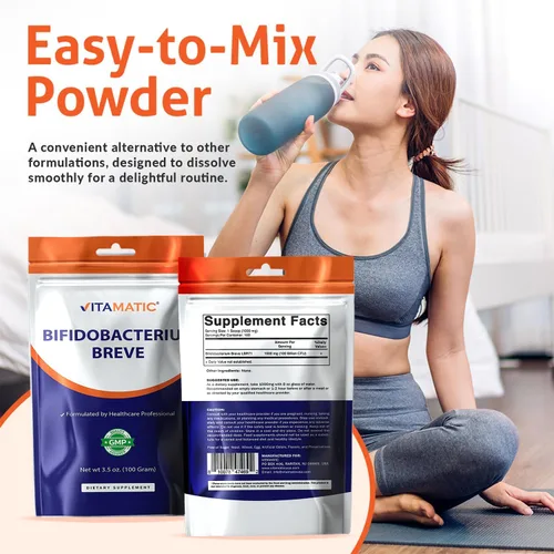 Vista 3 de Vitamatic Bifidobacterium Breve Probiotic Powder - Apoyo para la salud digestiva - 3.5 onzas (3.5 onzas) - 100 porciones