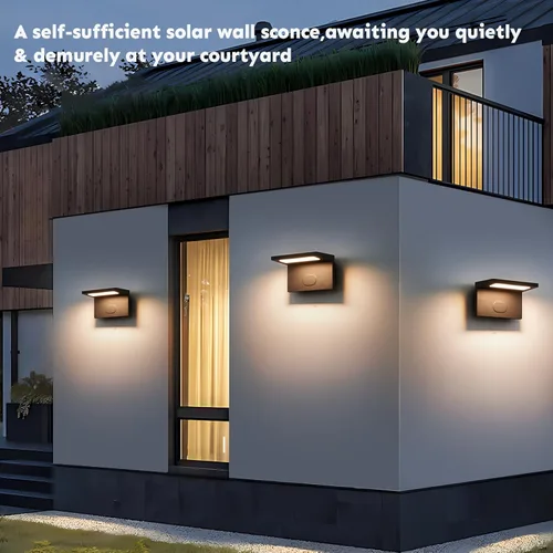 Vista 6 de Luces solares impermeables para exteriores, modernas luces solares de pared al aire libre, modelo de aluminio de lujo, lámpara de pared inalámbrica
