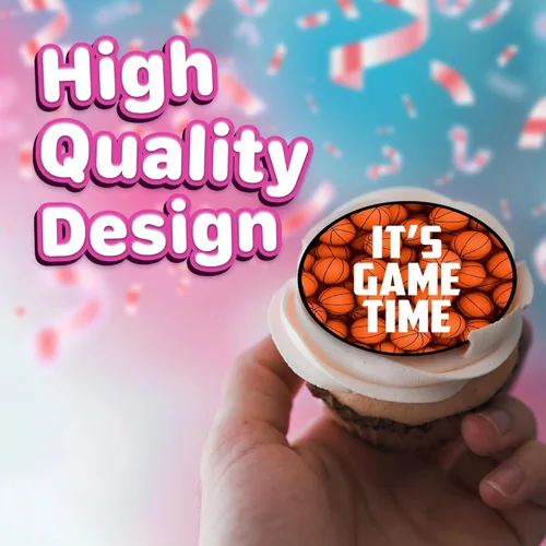 Vista 3 de 30 adornos para cupcakes de baloncesto – Decoración comestible de feliz cumpleaños, hoja de oblea para decoración de tartas