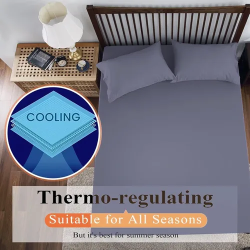 Vista 7 de Sábana bajera ajustable de tamaño individual solo viscosa derivada de bambú, 400 hilos, bolsillo profundo de 8 a 16 pulgadas, sábana inferior que