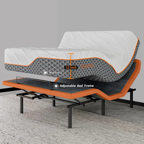 Vista 7 de Base de cama ajustable tamaño individual XL + Colchón híbrido de 12", Base de cama con masaje, inclinación de almohada, control de aplicación