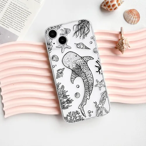 Vista 5 de NITITOP Funda para iPhone 13 Clear Sea Animal - Pez negro Pescado Negro