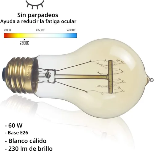 Vista 3 de Jslinter Pack de 6 bombillas Edison de 60 W, bombillas incandescentes A19 antiguas, vintage, de estilo antiguo, E26, regulables, bombillas ámbar