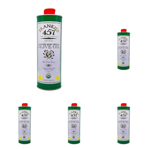 Vista 4 de Frankies Aceite de oliva orgánico extra virgen Lata de 16.9 onzas líquidas Aceite de oliva virgen extra siciliano real (EVOO) Aceitunas