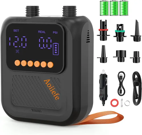 Bomba eléctrica inteligente portátil de 20 PSI, inflado y desinflado inteligente de doble etapa, apagado automático y recargable para tablas de remo