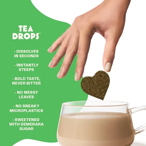 Vista 3 de Tea Drops Kit de café con leche de cacao y menta, té orgánico sin bolsa, helado o caliente, sin cafeína y sin microplásticos, crema de moca de menta