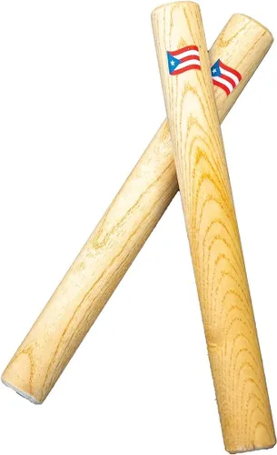 Vista 2 de Claves de madera de 8 pulgadas, con bandera de Puerto Rico, percusión de mano