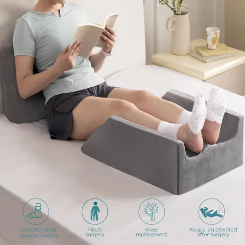 Vista 5 de UBBCARE - Almohada de elevación de piernas para recuperación de cirugía de pierna/rodilla, almohada doble de espuma viscoelástica con funda