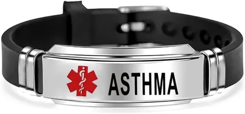 Vista 14 de NanMuc Pulsera de identificación de alerta médica roja de primeros auxilios de emergencia grabada con láser Alerta de salud ajustable pulsera