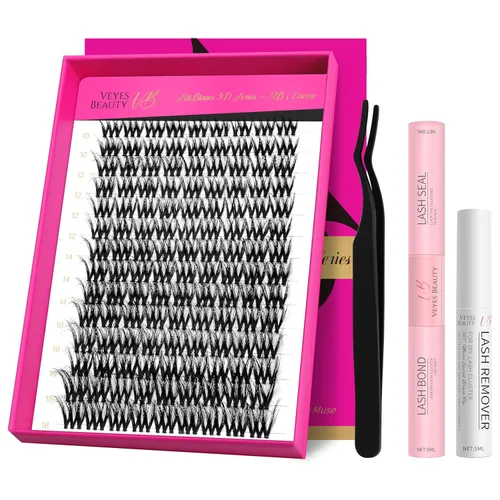 Vista 13 de VEYESBEAUTY Extensiones de Pestañas Individuales Esponjosas en Racimos VBmuse 3D Pestañas de Volumen en Capas Banda Delgada e Invisible Pestañas