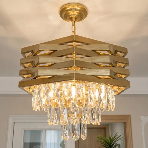 Candelabro moderno de cristal dorado redondo para comedor, lámpara para sala de estar, entrada, vestíbulo, dormitorio, cocina, pequeño montaje
