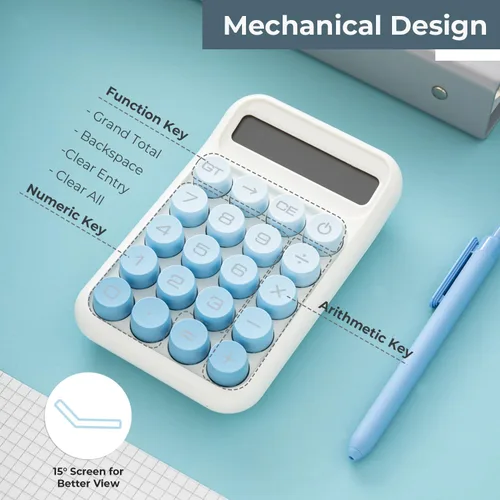 Vista 2 de Y YOMA Paquete de 1 calculadora de interruptor mecánico con pantalla LCD grande de 10 dígitos, botón grande, mini calculadora de escritorio linda