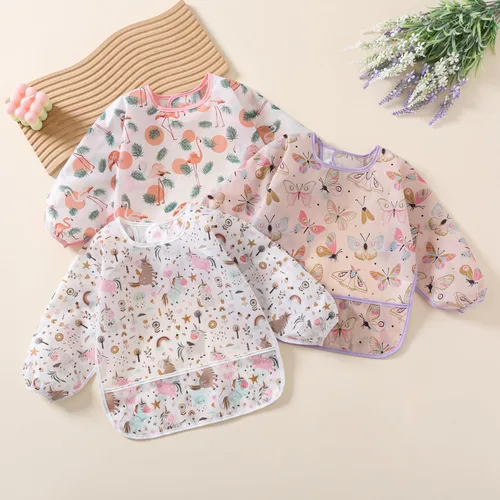 Vista 4 de Babero de manga, paquete de 5, baberos impermeables para bebé de 3 a 24 meses, fáciles de limpiar con toalla