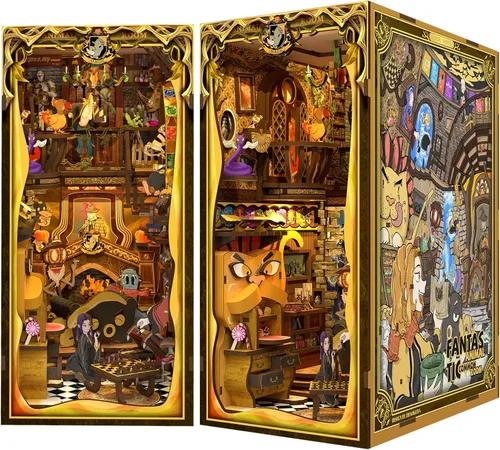 Vista 8 de CUTEBEE Kit de Rincón de Libros, Kit de Casa en Miniatura DIY Booknook, Casa Pequeña, Rompecabezas de Madera 3D, Kit de Casa de Muñecas para Adultos