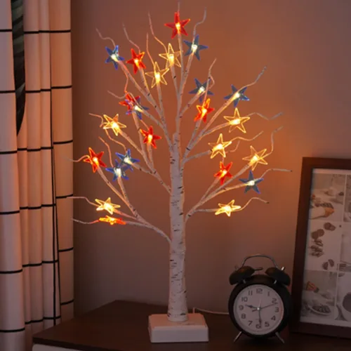 Vista 29 de Lámpara de árbol de Pascua iluminada, decoración de Pascua para mesa, mini árbol de abedul artificial, decoración de bonsái para dormitorio, mesita