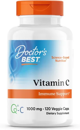 Doctor's Best Vitamina C con Q-C - Vitamina C 1000mg sin OGM, vegana, sin gluten, libre de soja, obtenida de Escocia, 120 cápsulas vegetarianas