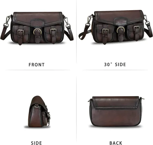 Vista 5 de Bolso vintage de cuero genuino para mujer, bolso cruzado retro hecho a mano