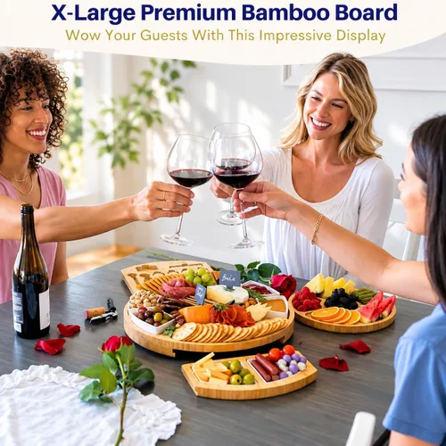 Vista 5 de Juego de tablas de charcutería – Tabla grande de queso de bambú y plato con accesorios de charcutería, regalos de inauguración de la casa