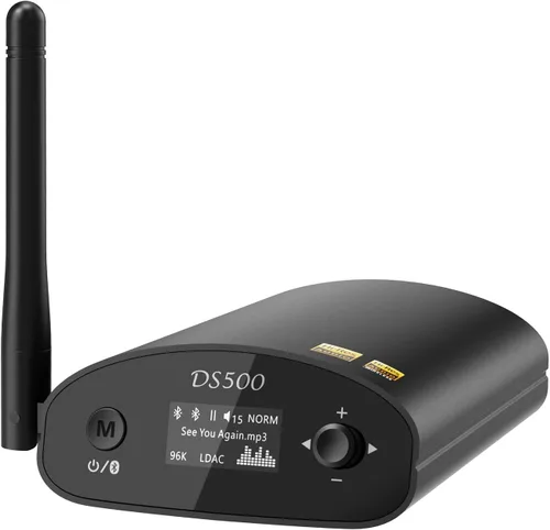 1Mii DS500 LDAC Bluetooth Hifi Receptor, Adaptador de audio Bluetooth 5.3 de largo alcance con DAC audiófilo, aptX HD y baja latencia, pantalla OLED