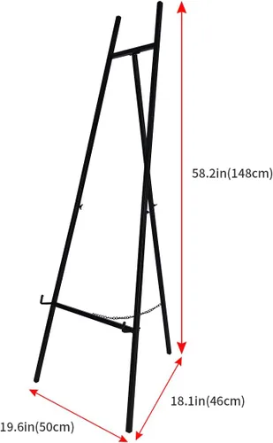 Vista 2 de SULIANG Caballete de metal con soporte de cadena para espejo, caballetes de suelo de hierro para exhibir carteles de boda, caballetes ajustables