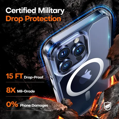 Vista 4 de TAURI - Funda magnética para iPhone 15 Pro Max, 3 en 1, compatible con MagSafe, no se pone amarilla, con 2 protectores de pantalla, protección