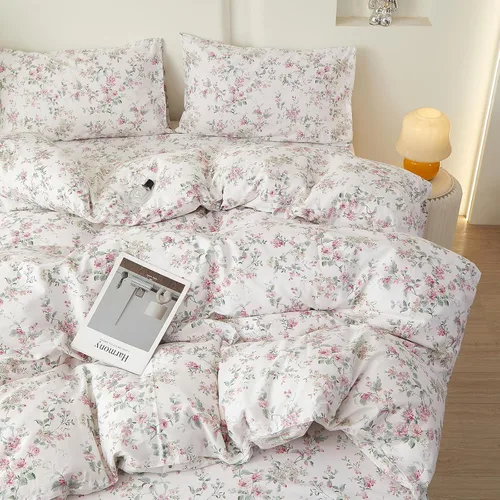 Vista 49 de HighBuy Funda de edredón floral de algodón, floral, coquette, fundas de edredón ligeras, suaves para niñas, juego de ropa de cama estilo jardín