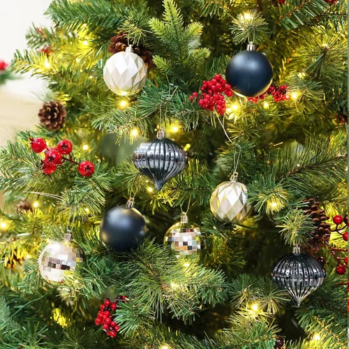 Vista 2 de Amooca Adornos de bolas de Navidad, 28 piezas de 2.8 pulgadas/3.15 pulgadas, inastillables, juego de bolas brillantes mate multiformas, colgantes