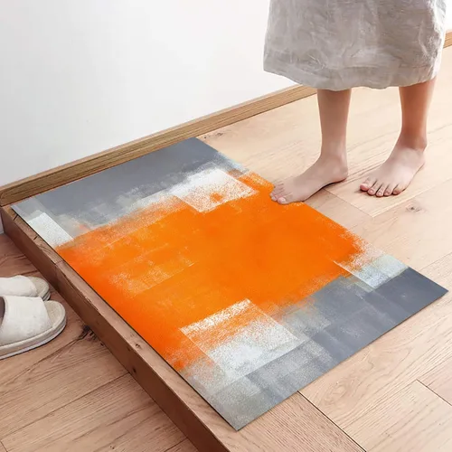 Vista 4 de Kitchen Rug Mats Set of 2 Piece Orange and Grey Non Slip Cushioned Rug Farmhouse Abstract Art Painting Anti-Fatigue Washable Comfort Floor Mat