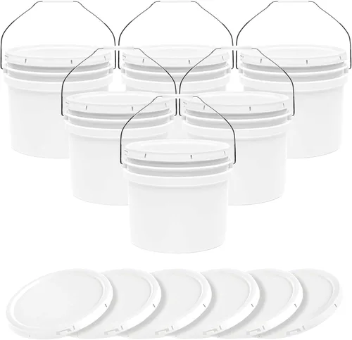 Vista 8 de EconoHome Cubo de plástico redondo de grado alimentario de 1 galón - Recipientes de almacenamiento de alimentos tipo deli con tapas ideales