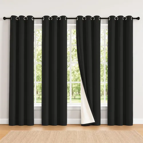 Vista 30 de 2 paneles de cortinas 100% opacas, de peso medio, con aislamiento térmico y ojales para dormitorio, sala de estar, tratamiento de ventana