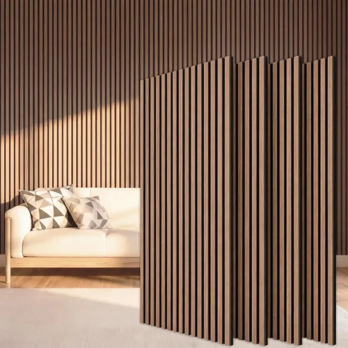 Vista 14 de TONOR Paneles acústicos de madera para decoración de pared interior, paquete de 2 paneles acústicos de listones de madera de 47.2 x 23.6 pulgadas