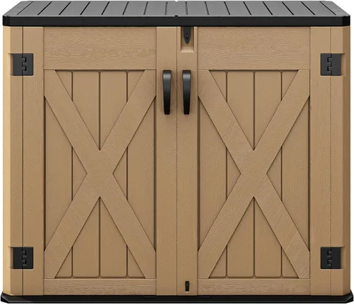 Vista 6 de DWVO Cobertizo de almacenamiento horizontal resistente a la intemperie para exteriores, capacidad de 35 pies cúbicos, con cerradura e impermeable