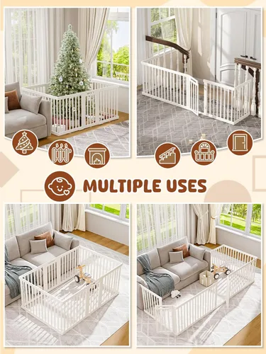 Vista 3 de VBABY Corralito para bebés y niños pequeños, corralito de plástico para bebés de 6 a 12 meses, 10 paneles de patio de juegos para bebés