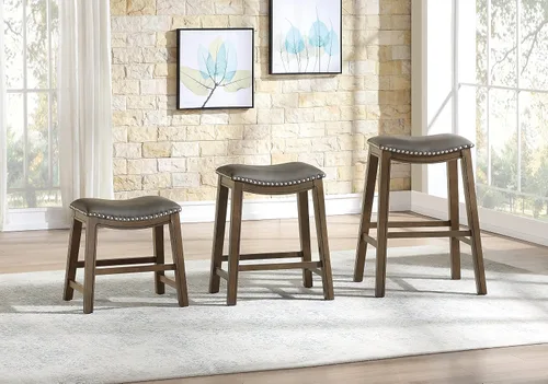 Vista 9 de Lexicon Ordway Taburetes de altura de comedor de madera maciza, taburetes de altura de mesa de sillín para comedor de transición, opciones Negro