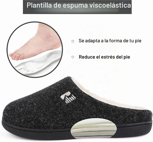 Vista 4 de RockDove - Pantuflas para hombre con forro de sherpa y espuma de memoria Negro
