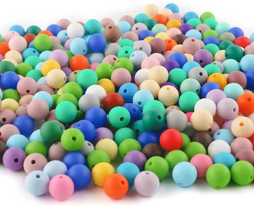 Vista 6 de 100 cuentas de lentejas de silicona de 0.472 pulgadas (0.472 in), cuentas de ábaco de silicona de colores mixtos, cuentas planas a granel, cuentas