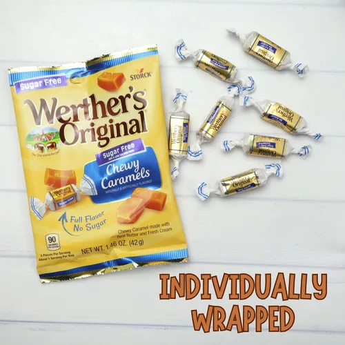 Vista 3 de Werther's Caramelos masticables sin azúcar, piezas envueltas individualmente, golosinas de relleno de caramelos, 1.46 onzas (paquete de 4)