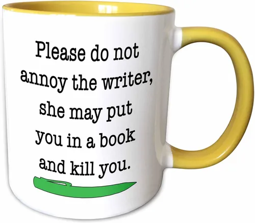 Vista 10 de 3dRose Please Do Not Annoy The Writer - Taza de cerámica verde, 11 onzas, negro/blanco
