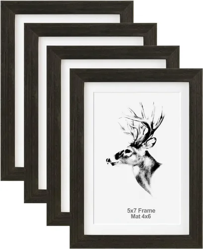 Yaetm Portarretratos negro de 5 x 7 pulgadas con paspartú para 4 x 6 pulgadas, juego de 4 portarretratos de madera maciza con vidrio templado,