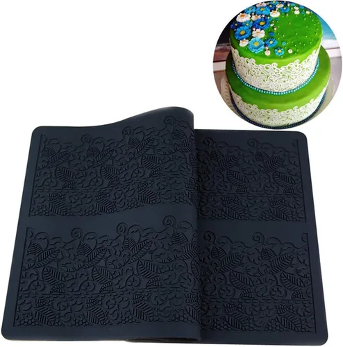 Vista 5 de Molde de silicona para pastel de encaje, tapete reutilizable para hornear, decoración de pasteles, cupcakes y galletas (negro)