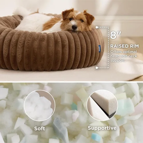 Vista 2 de Bedsure ComfyFleece™ Cama para perros pequeños en forma de dona, camas para perros pequeños con forro polar de pana y parte inferior antideslizante