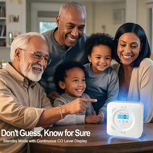Vista 8 de Paquete de 3 detectores de monóxido de carbono, pantalla LCD, concentración en tiempo real, falla de batería, LED, 60 segundos, historial