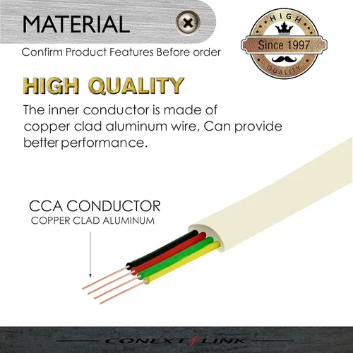 Vista 2 de Conext Link Cable de extensión de teléfono modular RJ11 6P4C Cable de línea de cable de teléfono (7 pies, beige) (33201)
